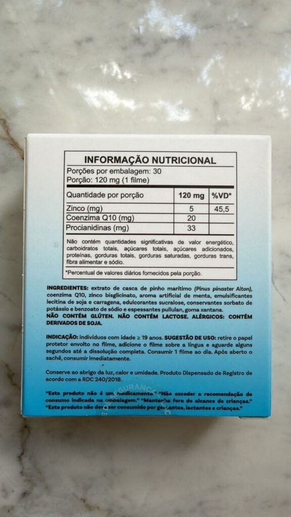 Ingredientes naturais da fita sublingual Durazul